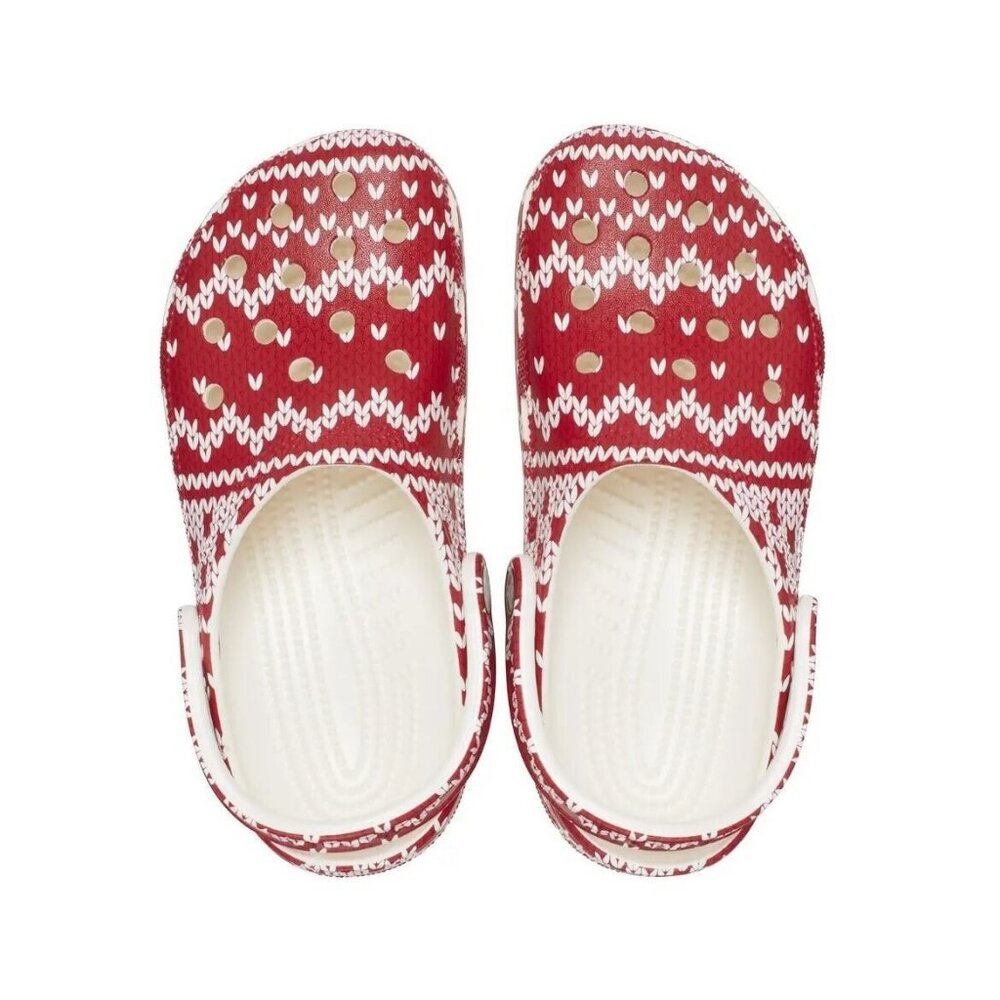 NEW Crocs Men 5 Women 7 Classic‎ Holiday Sweater Clog Red White